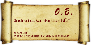 Ondreicska Beriszló névjegykártya